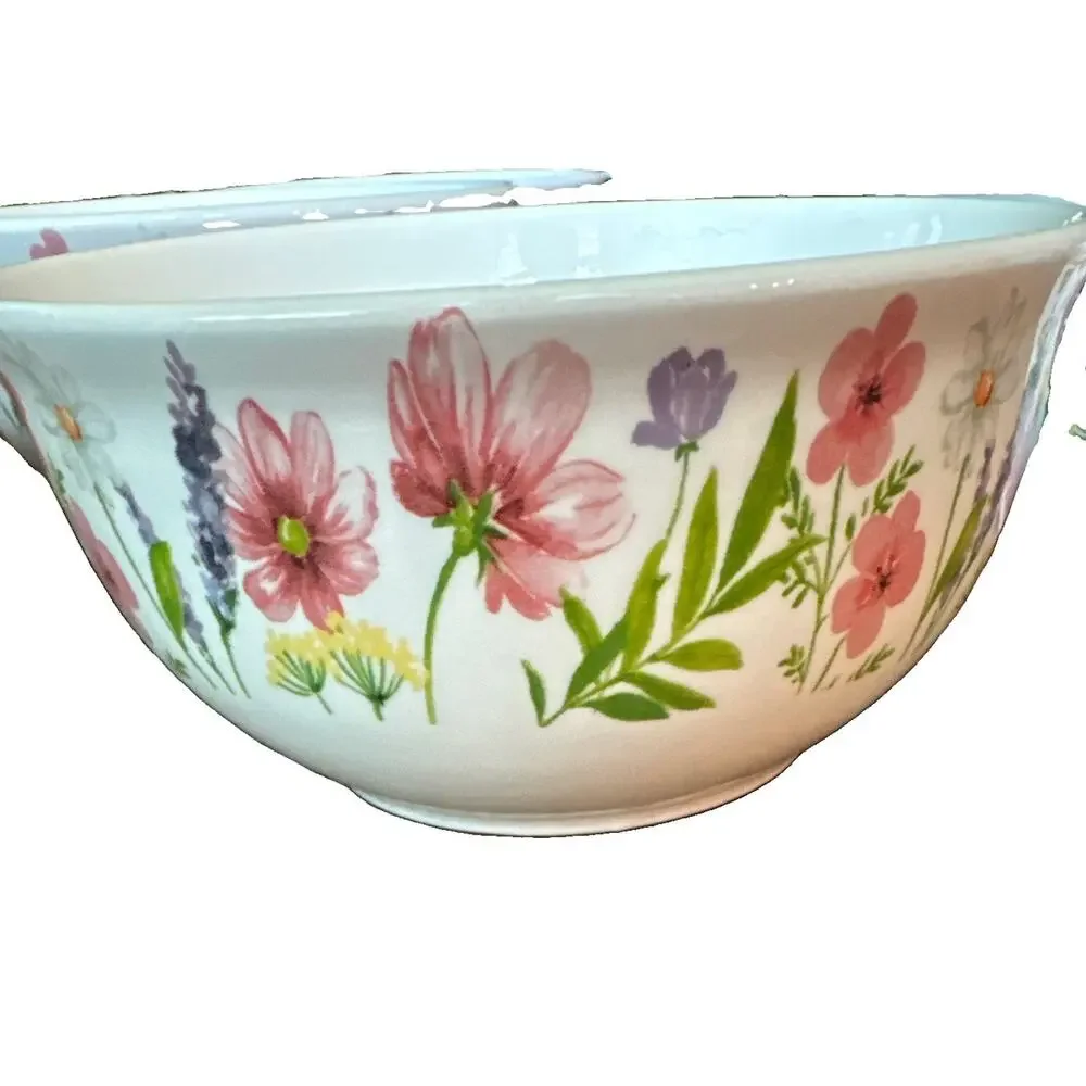 Set Of 6 Royal Norfolk Floral Wildflower Bowls Pink Purple 6 in Stoneware